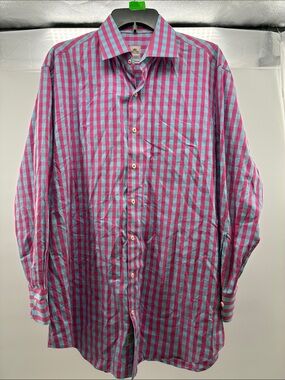 Men's Pink and Blue Check Dress Shirt